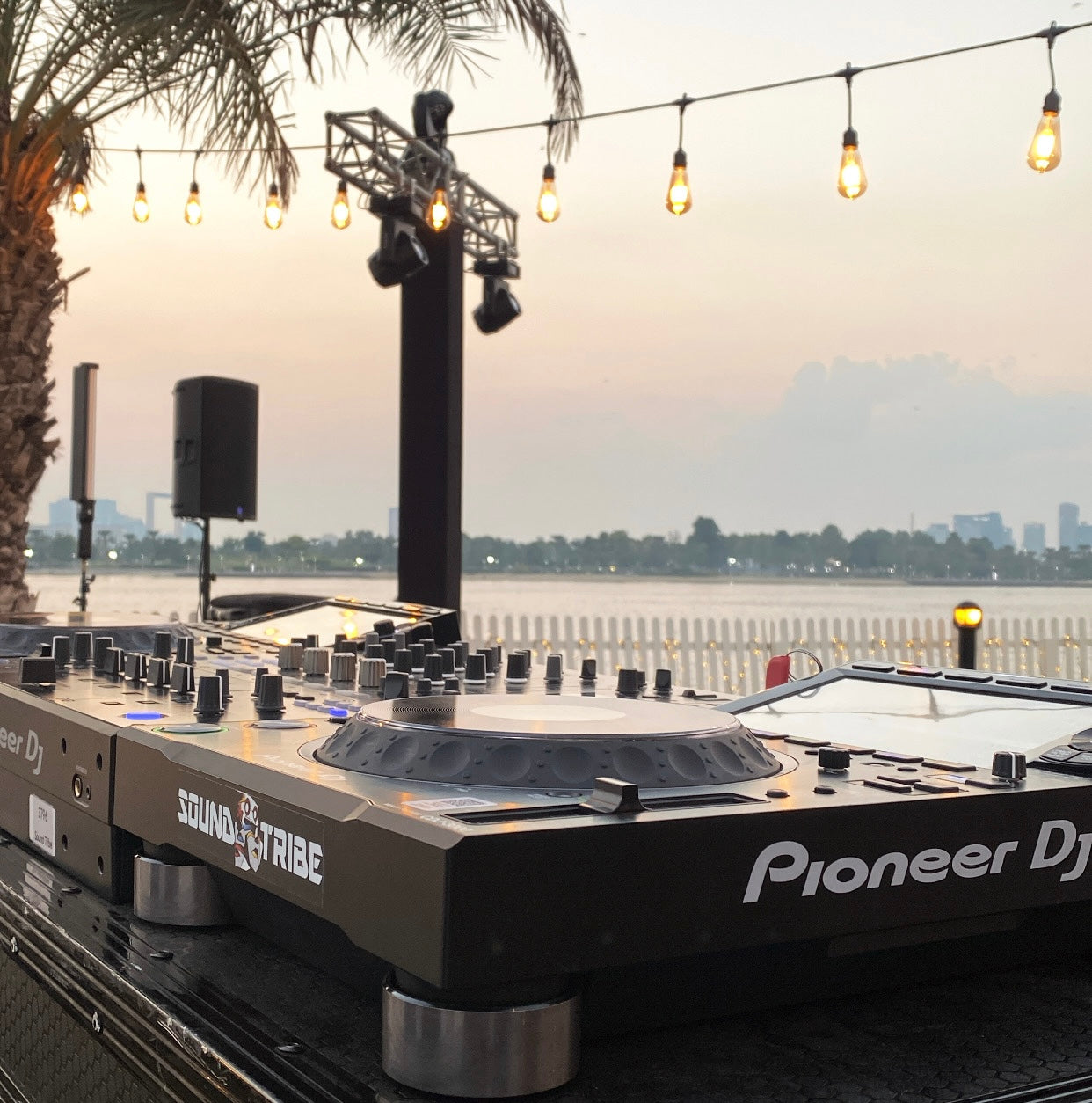 Set up of professional Audio Visual Equipment on a Private Island Resort in Dubai done by Soundtribe. In this set up we used PA Speakers as well as a Professional DJ Set from Pioneer.